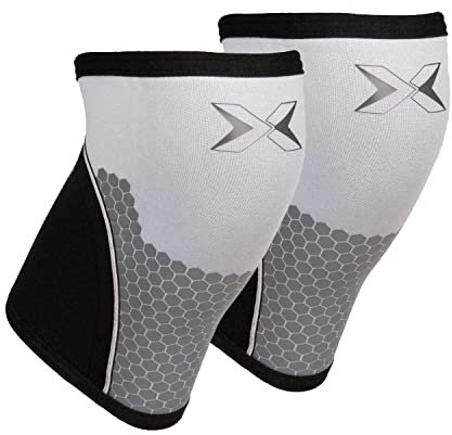 PICSIL Rodillera Neopreno Cross Training Hex Tech, 5/7mm, 2 Rodilleras Para Powerlifting y Halterofilia, Soporte Adicional en Áreas Afectadas por Peso Muerto, Sentadillas, Unisex (S, Blanco 7mm)