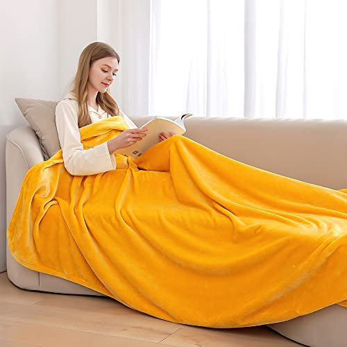 ml MassAri Limited Fleece Blanket Sofa Bed Throw 150x200 Mustard Double Size Luxurious Cosy Winter Warm Faux Fur Reversible (Mustard Yellow, Double)