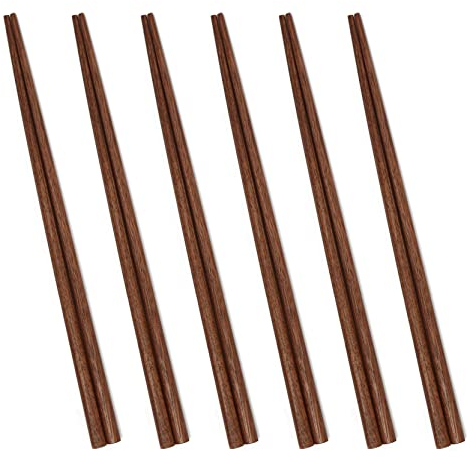 UPTALY 6 Pares Palillos de Madera de Nogal Negro (23 cm), Juego de Palillos para Picar Reutilizables Naturales, Ligeros, de Punta Gruesa, para Arroz, Fideos Chinos, Ramen Coreano, Pho Vietnamita