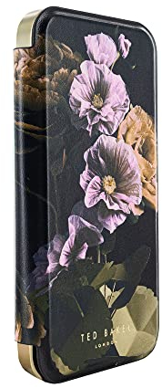 Ted Baker GLADIAL Black Paper Flowers Mirror Folio Phone Case for iPhone 13/14 Gold Shell