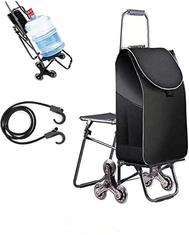 lesulety Einkaufstrolli Einkaufstrolley Treppensteiger Tragbarer Kleiner Einkaufswagen 6 Räder Kletterleiter Wagen Mit Sitz Für Ältere Menschen,Schwarz