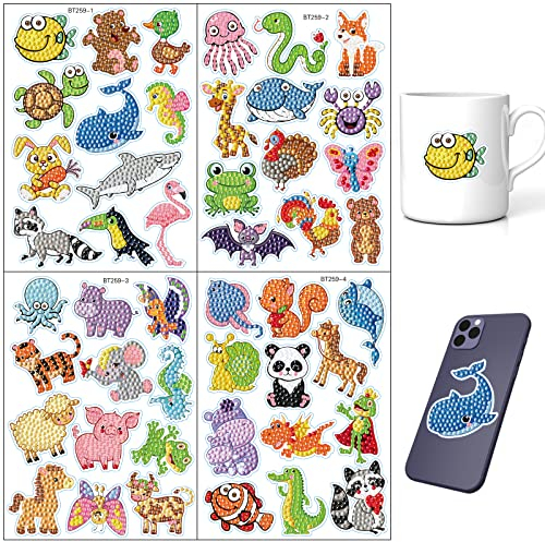 47 Stücke 5D Diamond Painting Aufkleber,DIY Diamant Mosaik Aufkleber Painting Bilder Kinder,Kunst Tiermalerei Tiere Diamant Aufkleber Kit für Kinder MäDchen Geburtstagsgeschenk,Geschenk Decoration