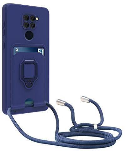 Dllatui Funda Compatible con Xiaomi Redmi Note 9,Cuello Cordón Carcasa Silicona Suave,Ranura con Tarjetas,Carcasa Cubierta Anillo Soporte (Azul)