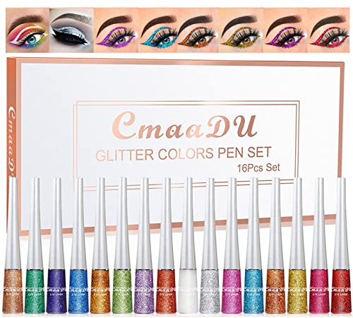 RoseFlower 16 Farben flüssiger Glitter Eyeliner, festival accessoires, metallischer flüssiger eyeliner metallic, lang anhaltender wasserfester Schimmer glitzernder Eyeliner