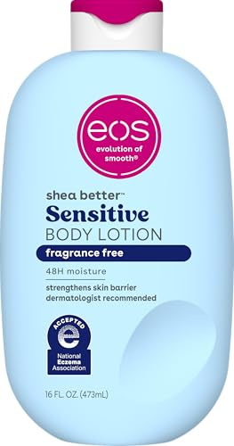 eos Shea Better Sensitive Skin Body Lotion, 48-Hour Moisture Skin Care, For Dry Skin, Fragrance Free Body Lotion, Eczema Lotion, Vegan, 16 fl oz (Packaging may vary)
