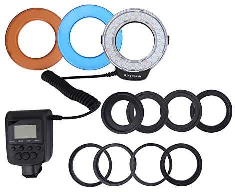 LED Ringblitzleuchte, Makro Ringlicht Tragbarer Ringleuchte Ringblitz mit 9 Stück Ring Adapter, Makroringblitz für Pentax SLR Kamera Videoaufnahmen
