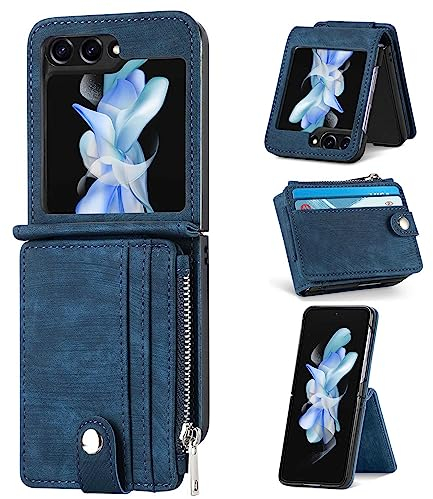 ZCDAYE Hülle für Samsung Galaxy Z Flip 5 Handytasche mit abnehmbarem Kartenhalter, Multifunktionale Samsung Z Flip 5 Handyhülle aus PU Leder Klapphülle Schutzhülle für Galaxy Z Flip 5 Case, Blau