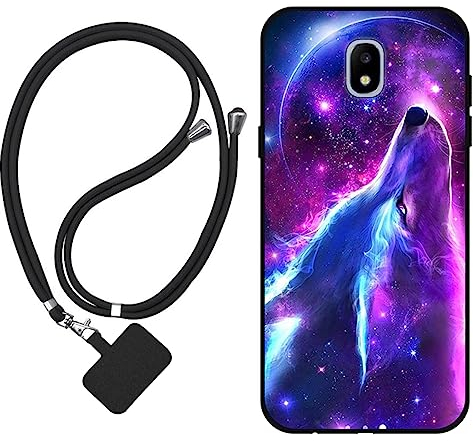 Sunrive Hülle Kompatibel mit Samsung Galaxy J5 2017 Case,matt Handyhülle Schutzhülle Etui TPU Backcover (Wolf,Mond,Sterne) +1x Universale Handykette