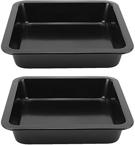 Tissting 2 Piezas Bandeja para Asar Horno, 22,5 x 22,5 x 4,6 cm Acero Al Carbono Fuente para Horno Antiadherente Rustidera para Horno Cuadrada Molde para Hornear para Hornear y Asar Negro