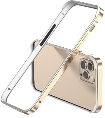 OSMARI Aluminum Frame Metal Bumper für iPhone 15 Case,Slim Metal Frame Bumper Cover mit weichem Innenbumper, erhöhter Kantenschutz Keine Signalinterferenz (Gold)