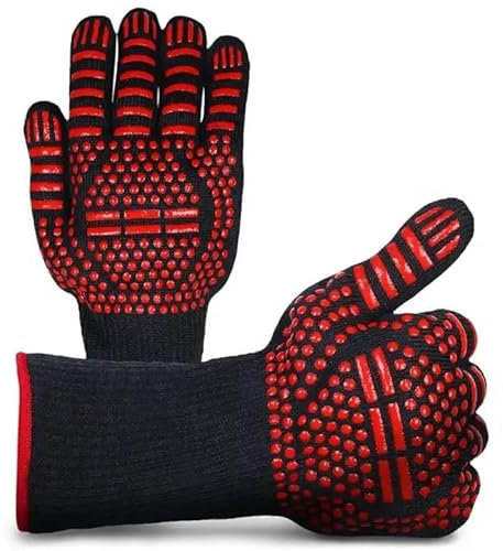 Clever Kitchen - Grill BBQ Gloves - Heat Fire Resistant Oven Gloves, 1472°F/800°C Heat Resistant Oven Gloves for Grill - Oven, Cooking, Soldering (Black and Red)