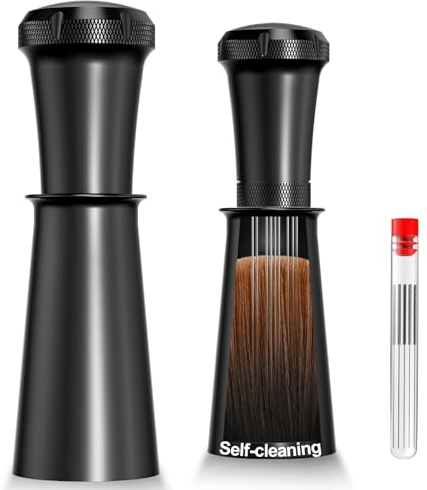 Nessus WDT Espresso Distribution Tool, Espresso Accessories with Built-in Cleaning Brush, 0.35mm 10 Needle Distributor and Extra 10 Needles for Espresso Stirrer, Aluminum Handle with Stand for Barista