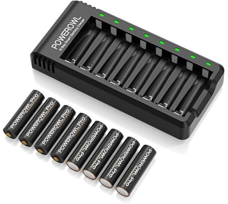 POWEROWL Pro 8 Pcs 2800mAh AA Rechargeable Batteries with Battery Charger, USB Fast Charging, Independent Slot