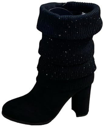 Pogolino Stivaletti da donna con tacco elegante con fibbia glitter stivali autunno inverno tacchi alti, 569 Nero, 36 EU