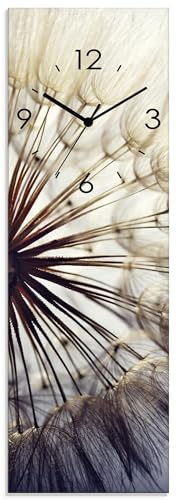ARTLAND Wanddeko Wanduhr ohne Tickgeräusche aus Glas Quarzuhr 20x60 cm Rechteckig Lautlos Blumen Pusteblume Botanik Blüten Modern Kunst Sommer Natur T4RE