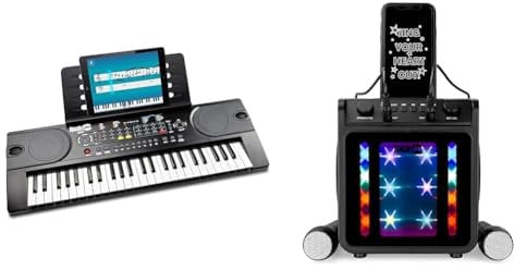 RockJam 49 Key Keyboard Piano with Power Supply, Sheet Music Stand & 10-Watt Rechargeable Bluetooth Karaoke Machine with Two Microphones
