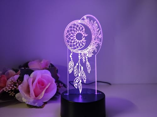 Optechvisual Traumfänger mit Mond als Nachtlicht Schlaflicht Wohnungsdekoration Geschenk Idee Deko für Kinder