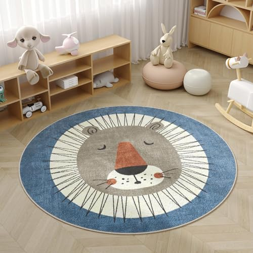 Viusneun Kinderteppich, Rund Kurzflor Wildtiere Teppiche Weich Waschbare Teppich Krabbeldecke rutschfest Teppiche fürs Babyzimmer Kleinkinderzimmer Wohnzimmer Schlafzimmer (Löwenkopf,60cm)
