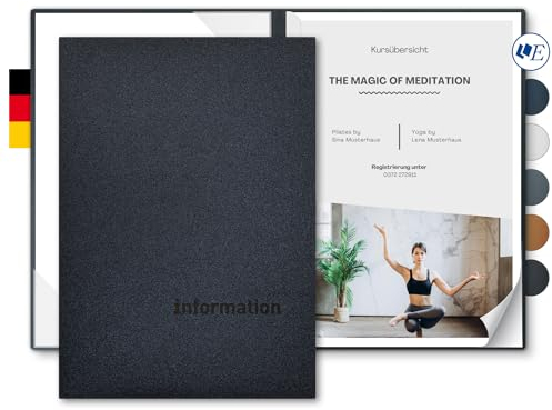 Informationsmappe A4 Metallic-Effekt - Esclusiva® Classic-plus - mit Prägung ‚information‘ - für Gäste oder Mitarbeiter - hochwertige Informations-Präsentation aus Karton (Anthrazit, 8 Stück)