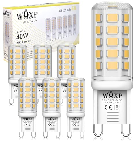 WAXP G9 LED Lampe Neutralweiß 3.5W, Entspricht Class F 4W G9 LED Lampe 4000K LED Leuchtmittel, Entspricht Ersetzt 40W Halogenlampe, 400 Lumen, Nnicht Dimmbar Glühbirnen, 6er-Pack