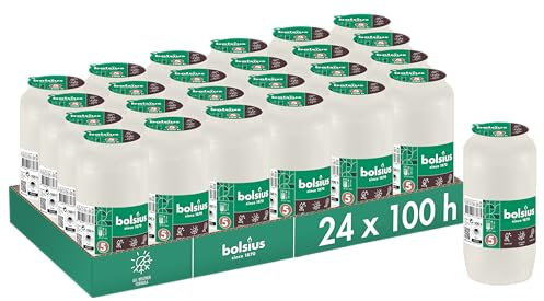 Bolsius Grablicht - Weiß - 24 Stk. - Länge Brenndauer 4 Tage - Trauerkerze & Gedenkstätte Kerzen - Sauberes Abbrennen - Ohne Palmöl