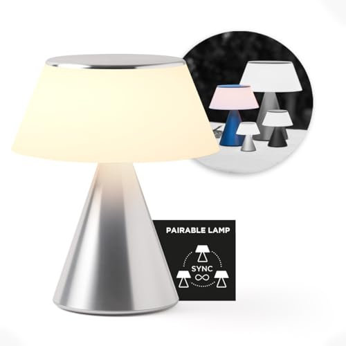 Lexon LUMA L Berührungsempfindliche Nachttischlampe, Kabelloses Nachtlicht mit Dimmfunktion und Mehrlampen-Synchronisierung, 9 LED-Farben, Wiederaufladbar, Aluminiumgehäuse - Alu