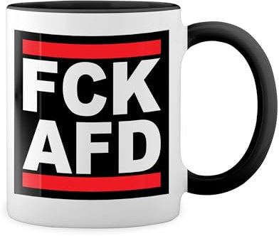 Fck Afd Antifacist Antifa Weiße Tasse Mug mit schwarzen Felgen & Griff