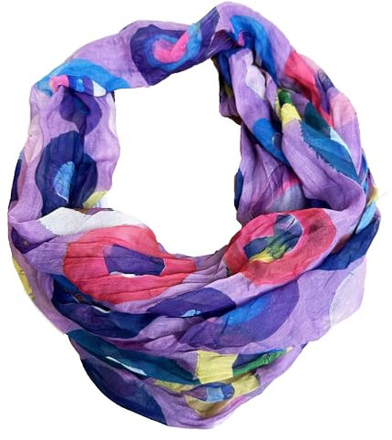 J26 Blumen Mandala Farbverlauf Seide Sommer Loop Verlauf Regenbogen Rainbow Silk Uni Rundschal Schlauchschal Stola Schal leicht (Kreis C Lila)