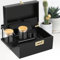 WildFun Bamboo Storage Box with Combination Lock, Wooden Stash Box with Brush Removable Tray and Glass Storage Jars Bamboo Decorative Box for Home, Black