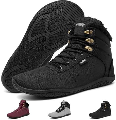 Geweo Chaussures Pieds Nus Femme Homme Printemps Bottes Marche avec Semelle à Chute Zéro Confort Chaussures Minimalistes Pieds Larges Légères Bottines Chaudes Barefoot Shoes Unisex Noir 44EU