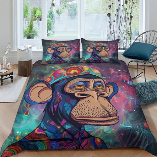 GQmoney Bettwäsche-Set mit 3D-Druck, Tiermotiv, Affenmotiv, Bettbezug, Bettwäsche-Set mit Druck, Bettbezug-Set mit Kissenbezügen, Doppelbett (200 x 200 cm),