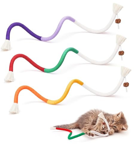 lomdung 3 Stück Katzenspielzeug Beißseil, Katzen Sisalseil Spielzeug, Teaser-Zauberstab für Katzen, Kausticks, Kitten Spielzeug, Katzenspielzeug Set, für Katzen Zahnpflege und Gegen Mundgeruch