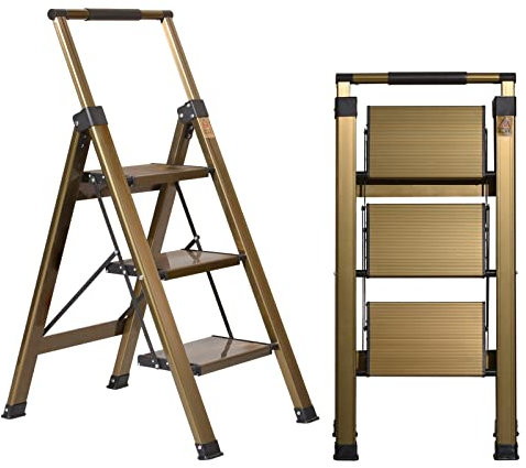 Xinsunho Step Ladder 3 Step, Folding Step Stool With Extendable Handrail, Lightweight Aluminium Ladder For Home, Non-Slip Portable Stepladder For Kitchen, Library And Office, Maximum Load 150 Kg