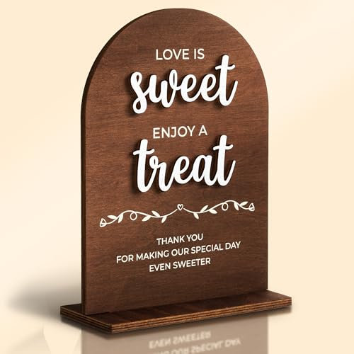 Stofinity Love Is Sweet Sign For Dessert Table Decorations - Love Is Sweet Enjoy A Treat Wood Sign For Wedding, Bridal Shower Decor