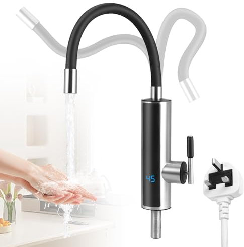 Neulriscn Instant Hot Water Tap, 220V 3000W Electric Instant Heating Faucet, 360° Rotatable, Tankless Electric Water Heater, Stainless Steel Kitchen Sink Mixer Tap with Digital Display for Bathroom