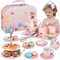35 Pièces Service à Thé Enfant, Jouet Fille 3 4 5 6 7 8 Ans Princesse Dînette Enfant Jeux de Rôle Cafetière Accessoires Cuisine avec Dessert et Boîte Cadeau Anniversaire Noël pour Petit Filles (Rose)