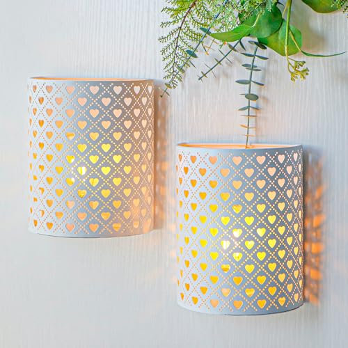 JHY DESIGN 2er-Set Batteriebetriebene Tischlampen 20 cm hoch Vintage-Wandleuchter aus Metall Moderne Wandbeleuchtung mit 6-Stunden-Timer für Wohnzimmer Schlafzimmer Flur Treppenhaus (Herzform)