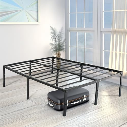 Crystals Double Bed Frame – 190 x 135 cm – 46 cm Underbed Storage Clearance – Strong Steel Slat & Leg Support – Foldable Metal Bed Frame – Black (Double)