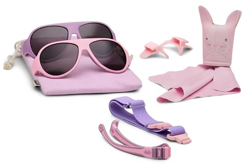 MOKKI 2x Sonnenbrille für 1-5 Jahre, Blaulichtfilter, polarisiert, flexibel, upgraded UV420, Kopfband, größe Gläser, schraubenfrei, weich, für Ski, Strand & Sport, Baby und Kinder, Click & Change