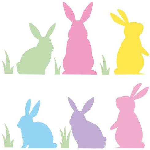younikat Fensterbild Frühling Ostern bunte Hasen 12 Teile I statisch haftend wiederverwendbar I Pastell I you0033