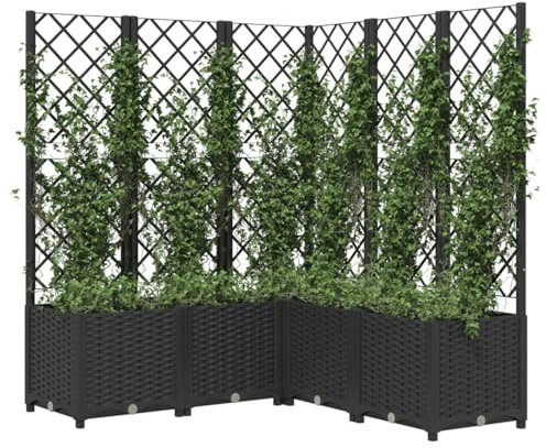 Jardinière en treillis avec pot de fleurs blanc 40 x 40 x 121,5 cm - Pot de fleurs avec treillis - Décoration de jardin - Matériau PP