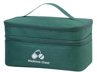 QIUPFGUT Medikamententasche, Reiseapotheke Tasche, Erste Hilfe Tasche Leer, Wasserdicht, Medizin Aufbewahrungstasche mit Schulterriemen (Grün)