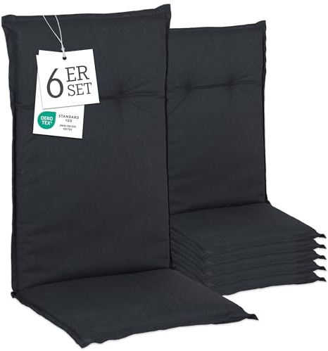Beo Gartenstuhlauflagen Hochlehner 4er Set Barcelona | Made in EU nach Öko-Tex Standard | Hochlehner Auflagen waschbar | Atmungsaktive Stuhlauflagen Hochlehner in Schwarz