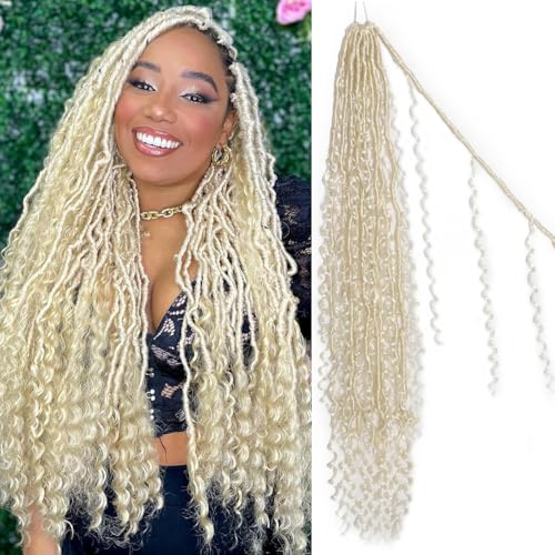 Boho Faux Locs Crochet Hair 30 Inch Goddess Locs 8 Packs Boho Soft Locs Crochet Hair with Curly Ends Pre-looped Long Bohemian River for Black Women (613#, 30 Inch (Pack of 8))