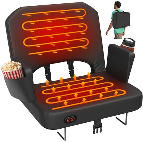 HOPERAN Heated Stadium Seats for Bleachers with Back Support - 3 Levels Bleacher Chairs with Back and Cushion and Armrest, Wide & Thick Padded Bleacher Seats, Stadium Chairs for Outdoor Sports Games