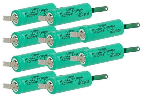 vhbw 10x Akku Ersatz für 2/3AAA für Modellbau (400mAh, 1,2V, NiMH, Grün, mit Z-Lötfahne)