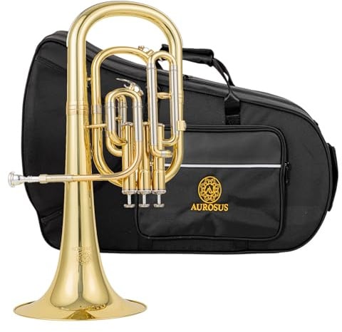 Aurosus ASH-501L Alto Horn 0.462 Bore 8 Bell Gold Brass Leadpipe Nickel Silver Slides 3 Pistons Lacquer 37C Mouthpiece Backpack Case