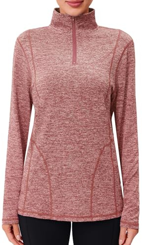 Terecey Langarmshirt Damen Funktionsshirt UPF 50+ mit 1/4 Reißverschluss | 92% Polyester Und 8% Elastan, Weich Elastisch Und Schnelltrocknend, Für Tennis Golf Und Wandern.