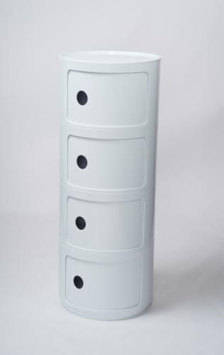 Componibili 3/4/2 Nachttisch Rund mit Schublade | Runder Badezimmerschrank Schmal Eckregal Beistelltisch mit Schiebetür, Sofa Tisch Moderner Side-Table Vorratsschrank(White,4 Tier)
