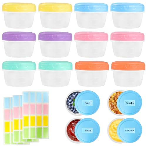 12 Piezas Contenedores de Alimentos Pequeños, 2OZ/50ML Recipientes Pequeños con Tapa, Reutilizables Tupper Plastico, Caliente y Frío Vasos Yogurtera Con Tapa para Lavavajillas, Microondas y Congelador